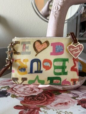 DOONEY & Bourke Y2K vintage scribble wristlet rainbow zipper attached keychain